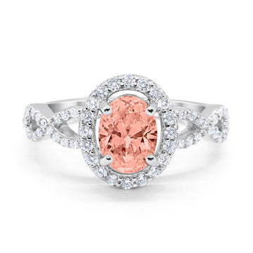 Art Deco Wedding Ring Oval Simulated Morganite CZ 925 Sterling Silver
